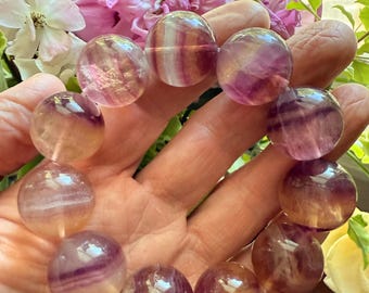 Prismatic Harmony Bracelet: Exquisite and Very Rare 21mm Rainbow Fluorite Crystals