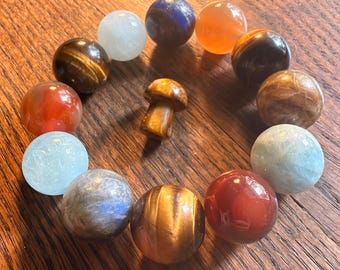 Natural Gemstone Energy Bracelet | Aquamarine, Tiger’s Eye, Opal, Orange Agate & Lapis Lazuli (19-20mm)