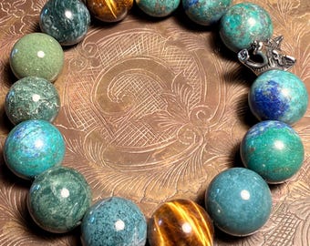 Wolfen Bracelet- Exquisite AAA Azurite and Malachite Crystals with Tiger Eye