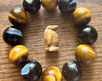 The Earthen Beast Crystal Bead Bracelet with Druzy Agate and Golden Tigers Eye (20mm)