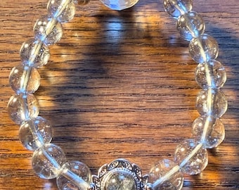 Crystal Quartz & Light Blue Topaz Bracelet: 925 Silver Rosettes