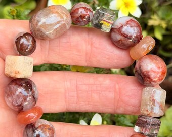 Mixed Phantom Garden Quartz Bracelet | Hematoid Lepidocrocite Fire Quartz (10-16mm)