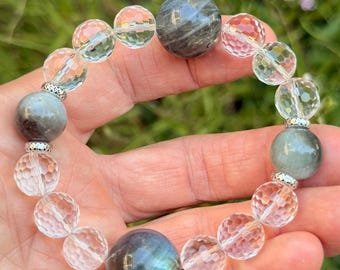 Crystal Quartz & Labradorite Bracelet: .925 Silver Accents, Intuition Jewelry