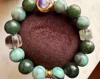 Enchanting Forest Guardian Bracelet - Jade, Nephrite, Fine Brazilian Emeralds