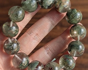 16-17mm Red Green Phantom Quartz Beads Bracelet, Japanese Stretch Cord