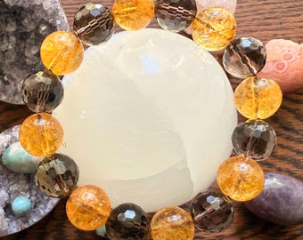 Bumble Bee Bracelet: Smoky Quartz & Citrine Crystal - Golden Earth Design