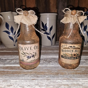 Rustic bottles of Olive Oil & Vegetable Oil