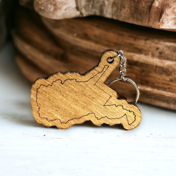 WV State Wooden Keychain, West Virginia Backpack Tag | Golden Oak Wood Keychain