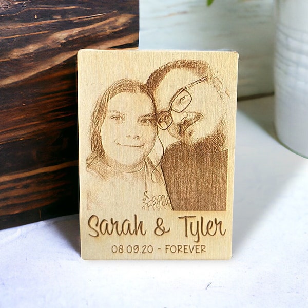 Custom Wood Engraved Photo Magnet, Wood Portrait, Wood Burned Photo, Photo on Wood Burned Gift, Personalized Engraved Keepsake