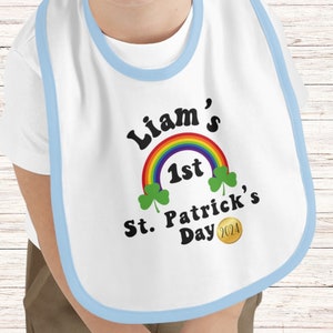 Baby's First St. Patrick's Day, Personalized Baby Bib, Customized Baby Bib, Gender Neutral Infant Gift, Lucky Charm for Little Ones image 1