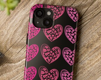 Leopard Print Heart iPhone Case, Trendy Valentine's Day Gift, Animal Print Lover, Custom Made Protective Phone Case