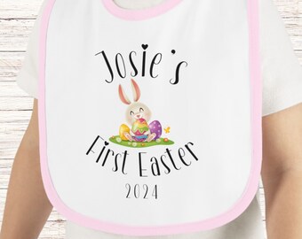 Baby's First Easter Bib, Personalized Baby Bib, Customized Spring Baby Bib, Gender Neutral Infant Gift, Happy Easter, Easter Bunny Gift