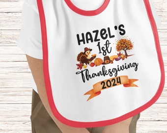 Personalized First Thanksgiving Bib, Baby's First Thanksgiving, Customized Fall Baby Bib, Gender Neutral Infant Gift, Happy Thanksgiving