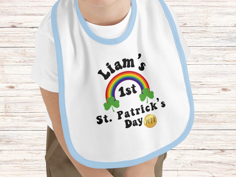 Baby's First St. Patrick's Day, Personalized Baby Bib, Customized Baby Bib, Gender Neutral Infant Gift, Lucky Charm for Little Ones image 1