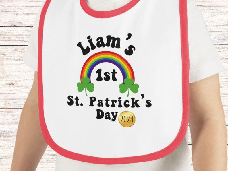 Baby's First St. Patrick's Day, Personalized Baby Bib, Customized Baby Bib, Gender Neutral Infant Gift, Lucky Charm for Little Ones image 3