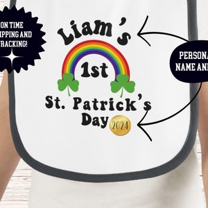 Baby's First St. Patrick's Day, Personalized Baby Bib, Customized Baby Bib, Gender Neutral Infant Gift, Lucky Charm for Little Ones image 2