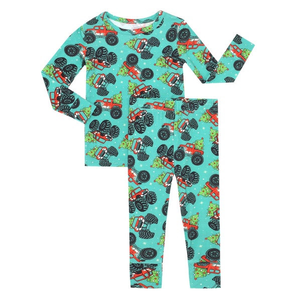 Christmas Tree Monster Truck Bamboo Two Piece Pajamas