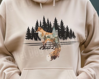 Beautiful Forest Fox Gildan Hoodie Sweatshirt, Red Fox Graphic Hooded Crewneck Sweatshirt, Outdoor Forest Adventure, Forestcore Wildlife