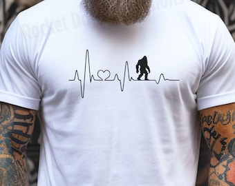 Bigfoot Heartbeat Short Sleeve T-Shirt, Sasquatch Graphic Tee, Unisex Bigfoot Shirts, Big Foot Shirt, Forestcore T-shirts
