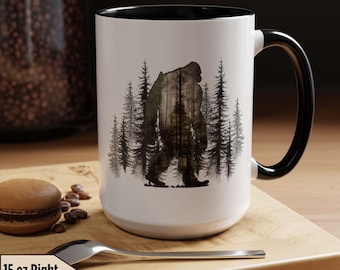 Bigfoot Two Tone 15oz Ceramic Coffee Mug, 11oz Tea Cup, Mythical Creature Drinkware, Forestcore Big Foot
