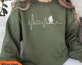 Bigfoot Heartbeat Crewneck Sweatshirt, Sasquatch Graphic Sweatshirts, Unisex Bigfoot Shirts, Big Foot Shirt, Forestcore Sweater