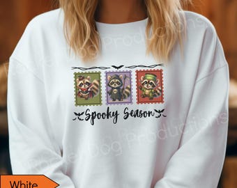 Halloween Raccoon Crewneck Sweatshirt, Fall Spooky Season Shirt, Halloween Raccoon Trash Panda Sweaters