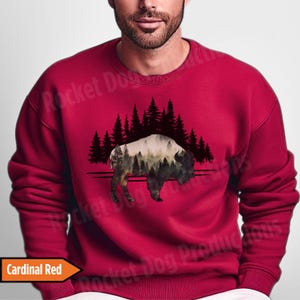 Rustic Buffalo Forest Gildan Sweatshirt, Crewneck Unisex Sweatshirts, Wildlife Lover Gift, Bison Design Shirts, Outdoor Wildlife Adventure