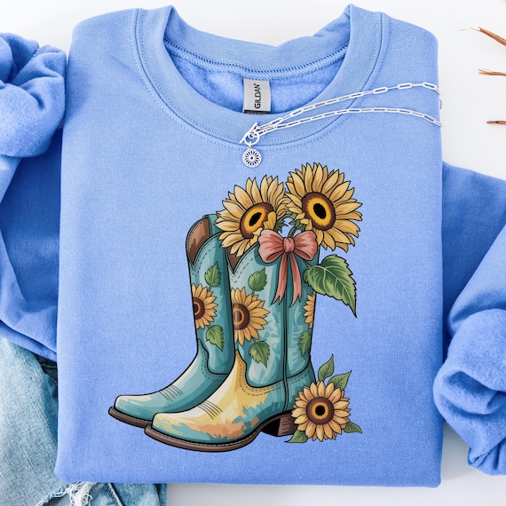 Cowgirl Boots Shirt, Floral Tee for Sunflower Fans, Western Gift