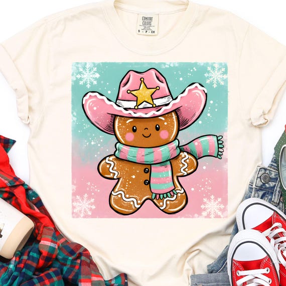 Cowboy Gingerbread Christmas Shirt, Holiday Festive Tee