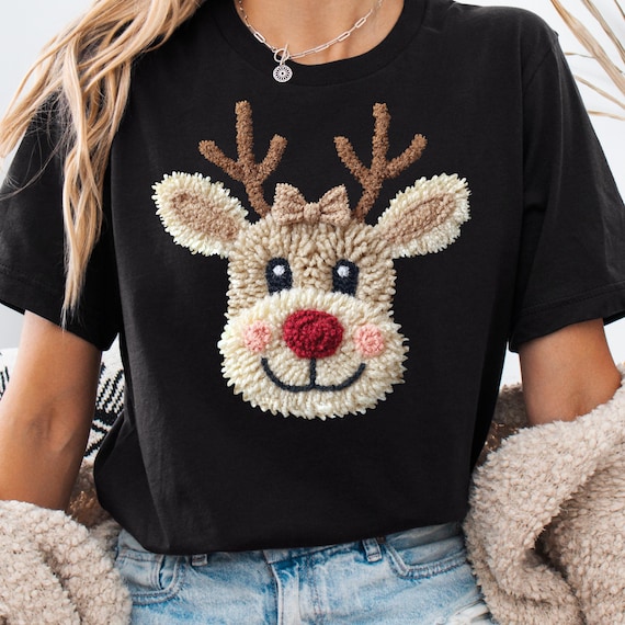 Faux Reindeer Tee, Gift for Winter Celebrations Xmas Shirt