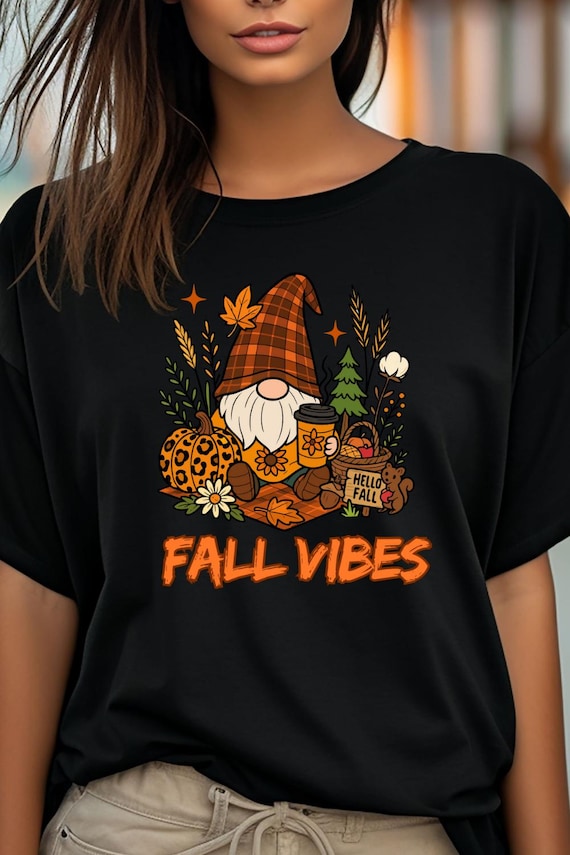 Fall Vibe Coffee Lover Gnome Tee, Gift for Fall Gnome Tshirt Lovers, Autumn Shirt Unisex Tee, Fall Vibe coffee lover Tee