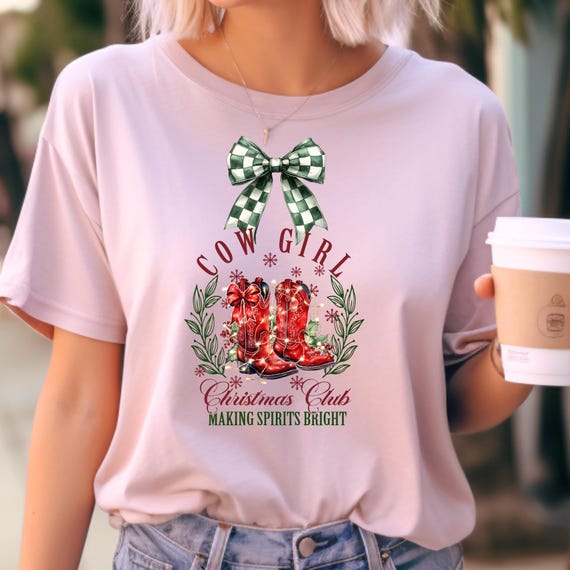 Girly Cowgirl Christmas Tee, Unisex Jersey Short Sleeve T-Shirt, Cowgirl Christmas Club Gift, Festive Holiday Cowgirl Shirt, Country Western