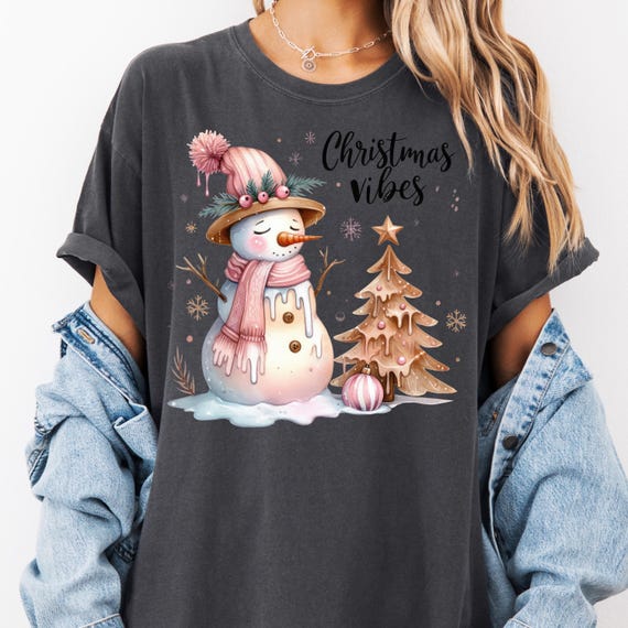 Pink Christmas Snowman Shirt: Festive Holiday Tee