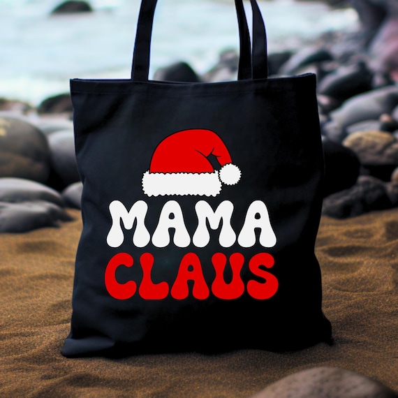 Christmas Mama Claus Tote Bag, Festive Holiday Canvas Bag, Mother Christmas Shopping Bag, Mom Christmas tote, Xmas Mom Carryall