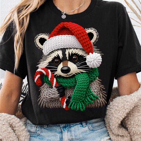 Christmas Raccoon T-Shirt, Holiday Lovers Festive Tee
