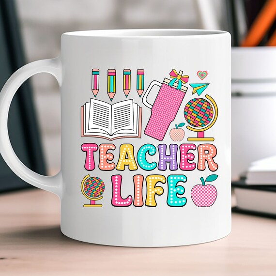 Teacher life mug Teacher Appreciation,Back To SchoolTeacher Mug,teacher book bundle Teacher Coffee Mug,Teacher Coffee Cup Teacher Mug gift