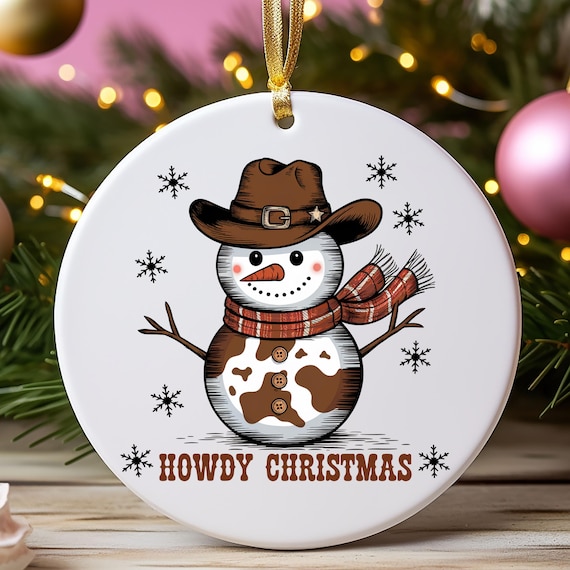 Cowboy Howdy Christmas Snowman Ornament, Gift for Cowboy Snowmen Lovers, Western Xmas Decor