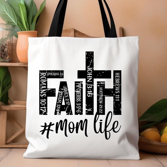 Faith Mom Life Tote Bag, Christian Mom Gift Bag, Religious Tote, Inspirational tote Bag, Mother's Day Present, Church Mom Tote