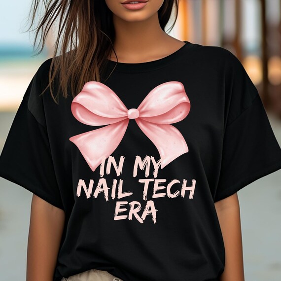 T-Shirt, Nail Tech Gift Shirt, Cute Pink Bow Nails, Nail Technician Tee, Nail Salon Apparel, Nail Artist Top