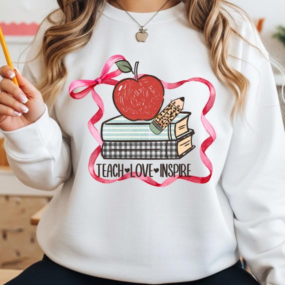 Teacher Inspiration Shirt, Teach Love Inspire Tee for Educators, Apple Pencil T-Shirt