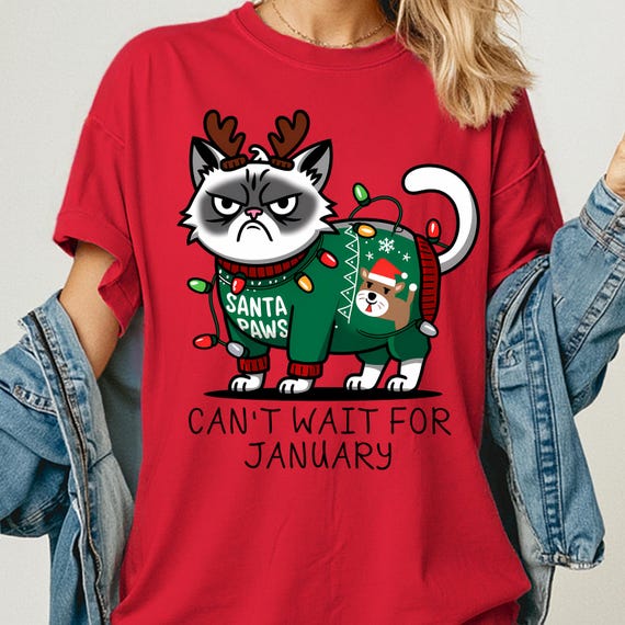 Grumpy Cat Christmas Shirt, Holiday Tee for Cat Lovers,