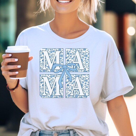 Coquette Toile Mama Tee, Girly Mama Toile Tshirt Gift, Block style Mom Shirt Feminine Mother's Day Top, Toile Mama shirt