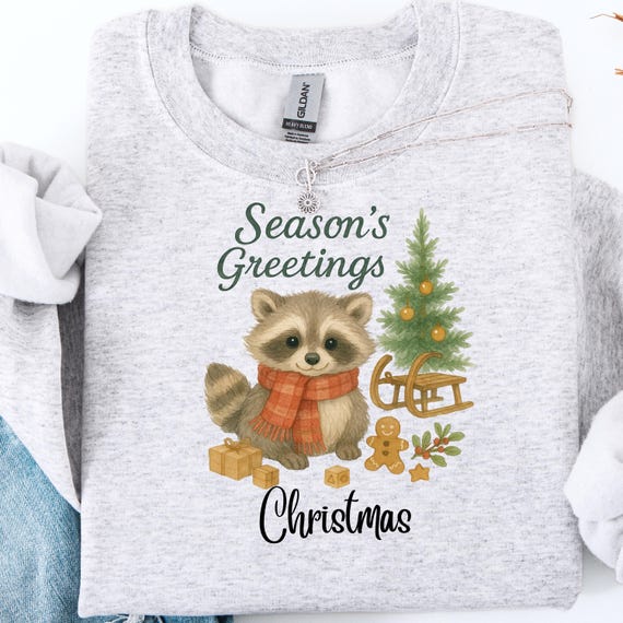 Christmas Raccoon Shirt for Holiday Lovers, Season's Greetings Tee, Festive Animal T-Shirt, Cute Christmas Gift, Holiday Raccoon Tee