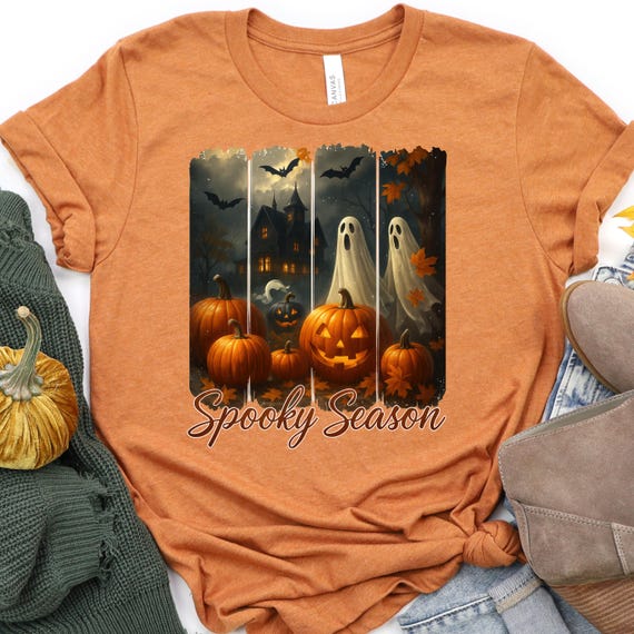 Spooky Season Shirt, Halloween Tee for Ghost Lovers, Skeleton Gift, Black Cat T-Shirt, Raven Tee, Spooky Shirt for Halloween, Shirt Gift