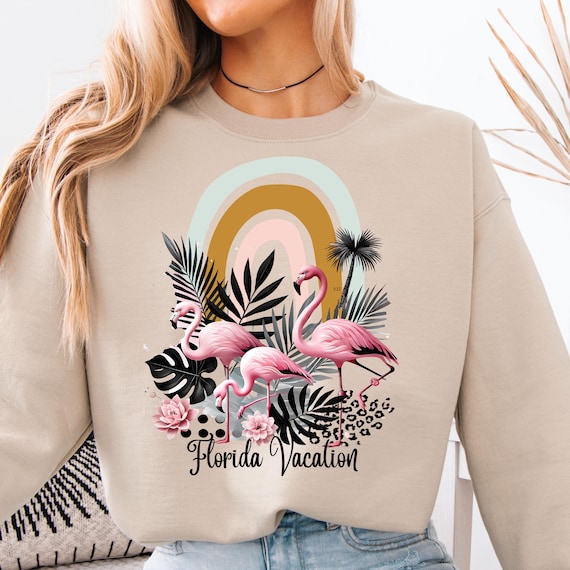 Leopard Rainbow Florida Vacation Sweatshirt , Bold, Beachy & Perfect for Gift Florida Vacation group shirt and  Sunshine State Getaways