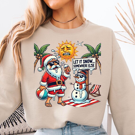 Christmas in July Sweatshirt  Funny Holiday Beach Vibes with Santa,Sun,and Summer Cheer,gift sweatshirt for Mom that loves Christmas in July