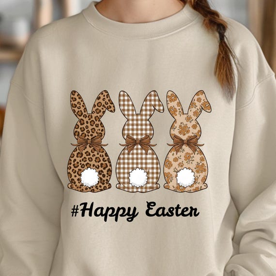 Checkered Easter Bunny Sweatshirt ,Cute Easter Gift Shirt Bunny Crewneck sweater, Easter Bunny Pullover Spring Easter Rabbit Top