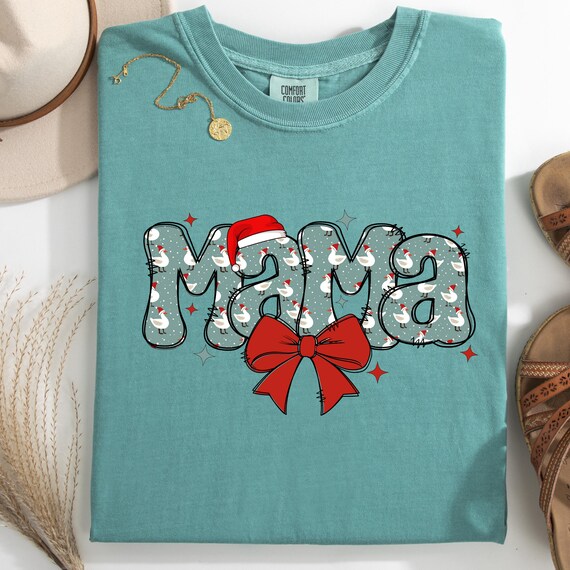Christmas Mama Shirt:  Santa Hat Gift for Mama, comfort color tee