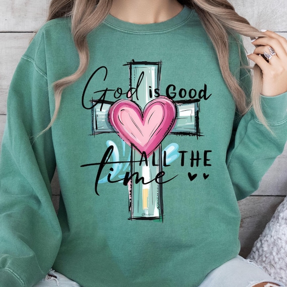 Christian Comfort Color Sweatshirt Watercolor Brushstroke Unisex Garment-Dyed, Gift for Men Women Religious Sweatshirt, God is Good