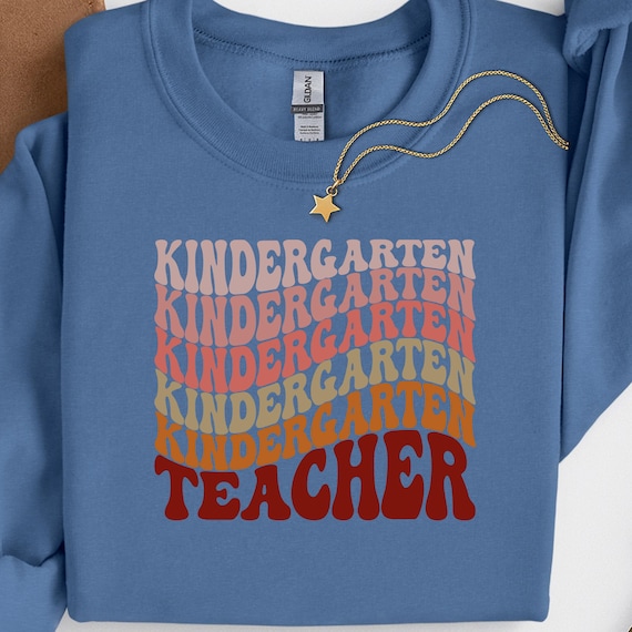 Retro wavy Kindergarten Teacher Shirt, Vintage sweatshirt for Educators Teacher Gift